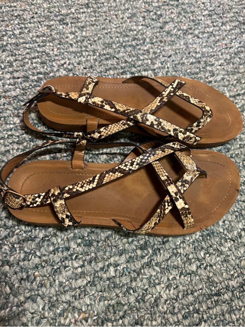 Chinese Laundry Tan and Brown Snake-Print Strappy Sandals